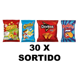 30 Mini Biscoitos Salgadinho Stiksy Fandangos Cheetos Ruffles Doritos 22g