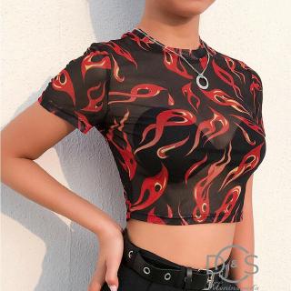 -Camiseta Cropped de Manga Curta e Gola Redonda / Blusa de Tela de Anjo Feminina (2)