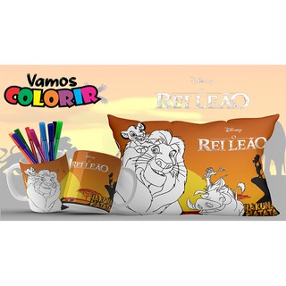 O Rei Leão Disney Kit Para Colorir Caneca Polímero + Almofada + 6 Canetinhas Laváveis - O Rei Leão Disney
