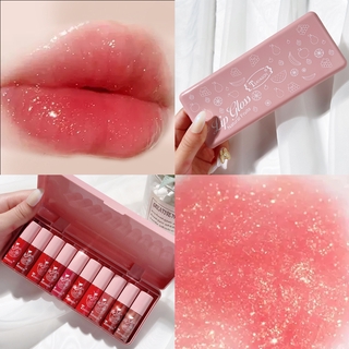 Teayason Batom / Gloss Labial De Vidro Hidratante Transparente Vermelho Rosa Brilhante De Longa Duração Com Glitter