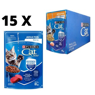 15 unidades Ração Úmida Nestlé Purina Cat Chow Sachê Adultos Carne ao Molho 85 G