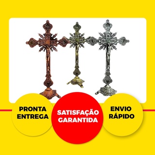Crucifixo De Mesa Metal Dourado / Prata / Bronze 25 Cm