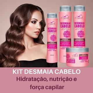 Kit Desmaia Cabelo - Cronograma e Tratamento Capilar - 4 itens (Shampoo + Condicionador + Leave in + Máscara - BelKit)