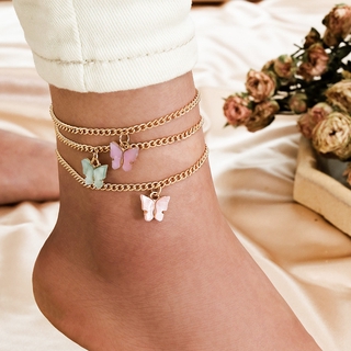 3 Pcs/Set Fashion Cute Butterfly Pendant Anklets for Women Gold Color Chain Ankle Bracelet Foot Jewelry Gifts