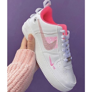 Tênis Nike Air Force Branco / Glitter Rosa Feminino Brilho