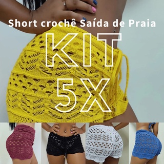 Kit Com 5 Short Feminino Crochê Shortinho Saída de Praia