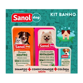 Shampoo para cachorros + condicionador e Colônia , Kit Sanol Banho