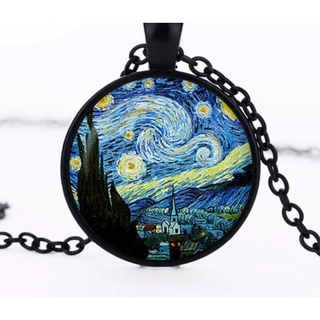Colar A noite estrelada Vincent Van Gogh cordão com pintura de artista cabochão de vidro