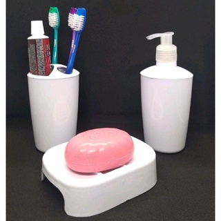 Kit banheiro lavabo com 3 peças - Saboneteira, copo pump e porta escova