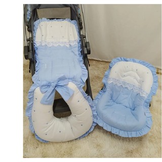 Kit Capa de Carrinho + Capa para Bebê Conforto + Capota / Protetor de Sol para Bebê Conforto + Almofada Amamentar + Apoio de corpo / Redutor - Gripir Azul Claro