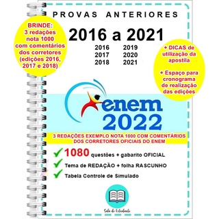 ENEM 2022 - 1080 questões Provas Anteriores 2016 a 2021 + gabarito OFICIAL