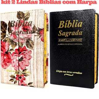 kit com 2 bíblias sagrada com harpa palavras de Jesus em vermelho Tamanho Grande ideal para o casal (1)