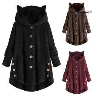 casacos feminino de inverno Com Capuz Cardigan De Lã Com Orelhas (2)