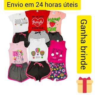 Kit 12 Peças / Roupa Infantil Menina, Roupa para Menina, Roupa para criança verão conjunto 6 blusas + 6 shorts- Oferta
