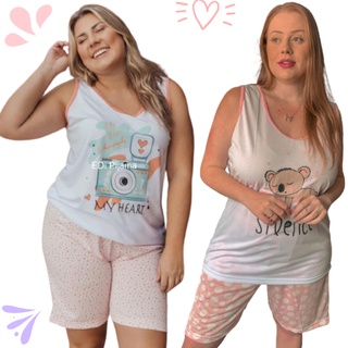 Pijama Baby Doll Malha Plus Size Verão Short e Regata
