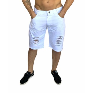 bermuda branca jeans masculina rasgada Promoção frete gratis para todo Brasil OFERTA (1)