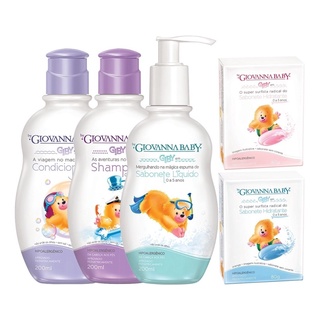 Kit Bebe Giovanna Baby Banho com shampoo condicionador sabonete liquido sabonete barra blue e classic recem nascidos a 5 anos de idade hipoalergenico