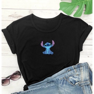 Camiseta feminina algodao stitch fofo shein Blusa preta