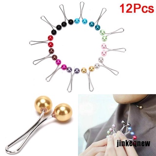 JIN 12pcs Pearl Scarf Brooch Pin Headscarf Shawl Scarf Lady Muslim Scarf Hijab Clips Jelly (1)