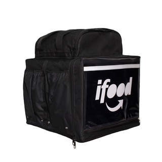 Bolsa Bag Mochila Motoboy em Nylon 600 Reforçado Preta com Isopor Laminado IFood
