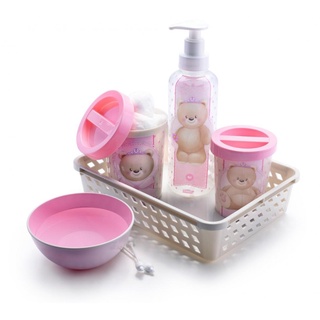 5 Peças Kit Higiene Ursa Para Bebê Menina Rosa Plasutil - Ref. 8966