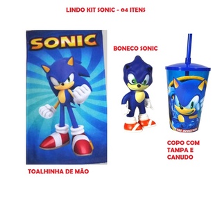 Sonic lindo kit boneco do Sonic com copo e toalhinha