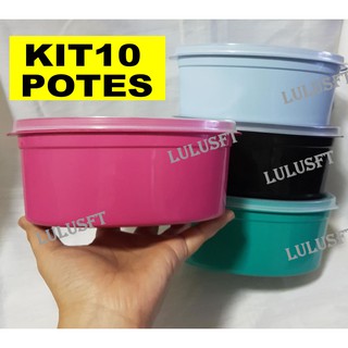 kit 10 Pote Plástico ​Vasilha Organizadora Com Tampa colorido oval Marmita Alimentos organizaçao 1litro (1)