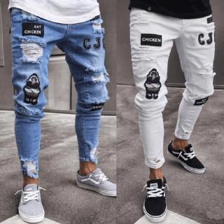 Calça Jeans Skinny Desfiada/Calça Denim Slim Masculina/Motoqueiro (1)
