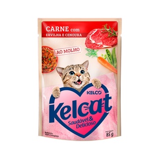 Alimento Úmido Kelcat Sachê Carne 85g - Alimento completo para gatos filhote e adulto.