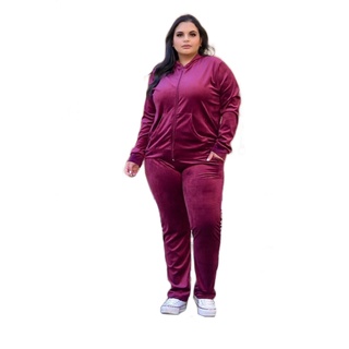 Conjunto Plush Feminino Calça e Blusa Em Veludo Roupas Feminina De Inverno Plus Size Com Capuz