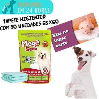 Tapete Higiênico Para Cães Pacotão C/ 30 Unidades - 65x60 Cm Mega Seco.Envio Imediato