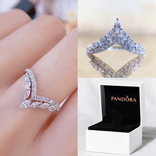 Pandora Anel Com Caixa De Promessa De Casamento Nupcial Do De Prata 925 Cristal Crown Noivado Cubic Zirconia Diamante