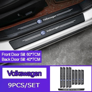 Protetores de soleira de porta de adesivos de couro de fibra de carbono de carro para Volkswagen Vw Polo Golf R Linha Wind Passat Tiguan Gti Cc Scirocco