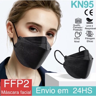 Máscara kn95 ffp2 modelo 3D boca de peixe reutilizável mascara kn95 fpp2 preto