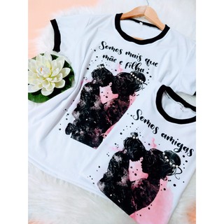 T-Shirt Kit Mãe e Filha Blusa Camisa Camiseta Feminina Bordadas com Pérolas