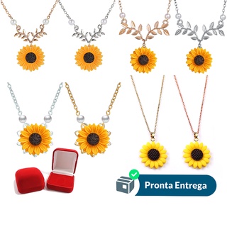 Colar de Girassol Colares de Girassol Sunshine Sunflower Pingente e Corrente