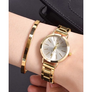 Kit Relógio com Bracelete Dourado Prata Rosê Feminino Quartzo Moda Bloguiras Promoção