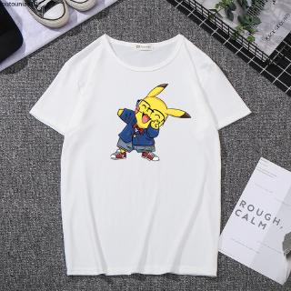 Camiseta Unissex Manga Curta Gola Redonda Estampa Pikachu 2 Cores Preta E Branca