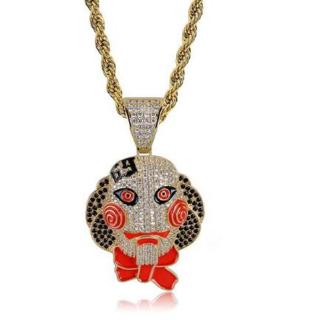 69 Saw Clown Pendant Necklace Iced Out Gold Silver Color Chains with Tennis Chain Hip Hop Men Women Charms Jewelry