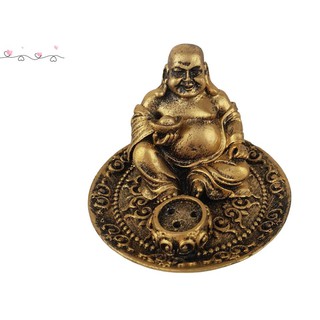 Incensário Buda Chines Prosperidade, Fortuna Resina dourado 8x6cm