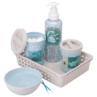 Kit Higiene Cuidados com o Bebe Plasutil 5 Peças Porta Algodão Cotonetes Molhadeira Dispenser e Cestinho