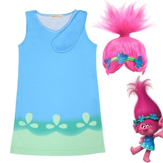 Cartoon Trolls Poppy Cosplay Costumes Clothes Kids Party Dress Holiday Birthday Gifts