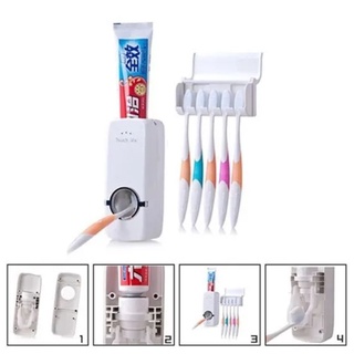 Dispenser Distribuidor Automático De Pasta De Dente com Porta Escova de Dentes para até 5 Escovas Maior Saúde Bucal (1)