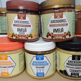 Pasta de Amendoim Amendomel (1kg) Integral com mel, Zero Açucar, Sem Glútem, Rico em Proteínas. Vários sabores