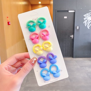 【 kt 】 10 pcs candy color cartoon hair circle set for children and girls small carton animal hair rope rubber band towel hair circle (7)
