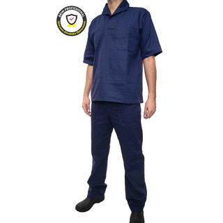 Conjunto Masculino Operacional Uniforme Azul Marinho - Camisa Gola Italiana + Calça Elástico Total - Trabalho Empresa Mecânica