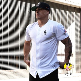 Men Baseball Jersey T-shirts Short Sleeve Button Closure Tee Sportswear (8)