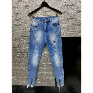 Calça Masculina Jeans Sarja Skinny Slim Rasgada Com Zíper Top (1)