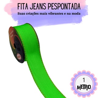 Fita Jeans Pespontada 38mm Sinimbu Nº9 | 1 Metro - Verde Neon