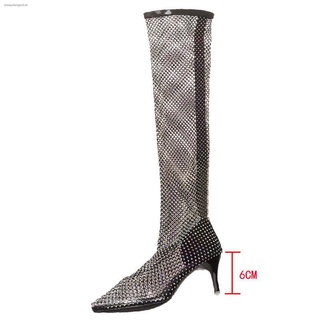 New women s shoes net boots hollow spring European and American net yarn rhinestone over the knee stretch boots high hee (3)